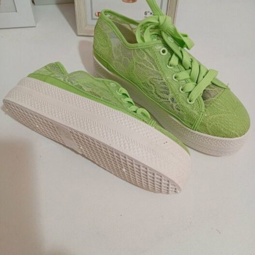 Diamantique Lace-Up Double-Layer Sneakers Size 39 Green New