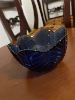 Two blue glass bowls like new, decorative and ribbed