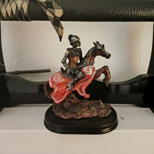 Medieval Knight on Horse Hand-Painted Resin Figurine Like New