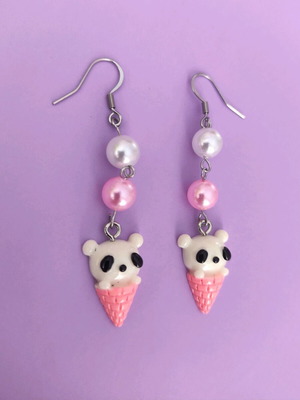 Steel ice cream earrings new, pink with beads
