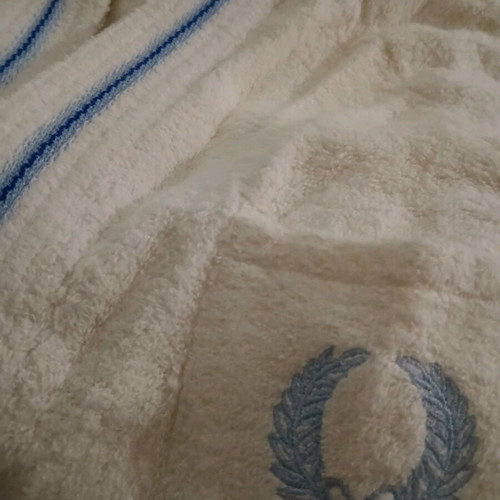 Alkion Large Bathrobe new cotton white with blue details