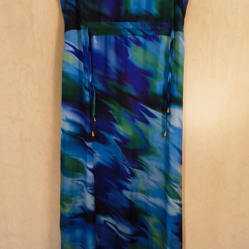Summer satin dress like new, blue and green, size M