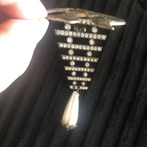 Vintage statement earrings like new, gold and silver with crystals and pearl