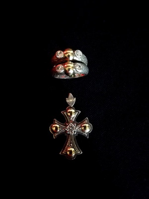 Vintage silver-gold cross ring set used