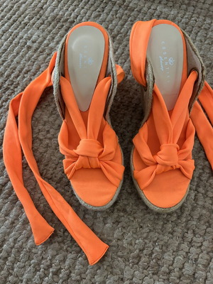 Espadrilles platform sandals like new, size 38-39, bright orange, 13 cm heel