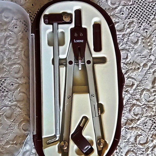 Vintage Lorenz precision metal compass set with extension and case like new