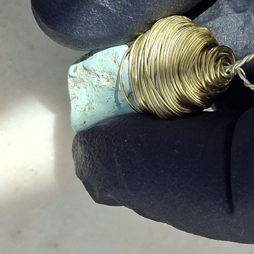 Handmade Turquoise Stone Pendant with Brass Wire