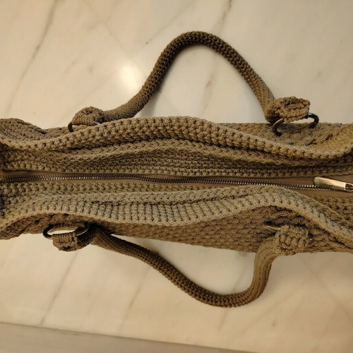 Handmade large knitted shoulder bag in brown color new