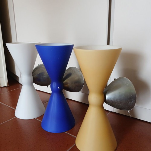 Wall lights used, set of three colors blue, white, and yellow