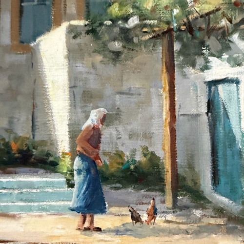 Α. Σέρφος Ελαιογραφία Σαν Καινούργιο, Όμορφο Τοπίο Σε Κορνίζα Εποχής