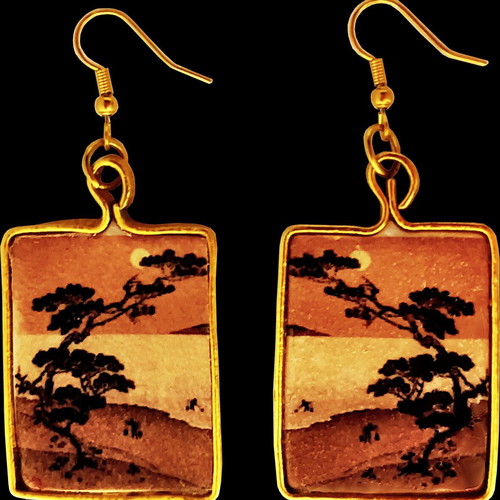 Japanese art painting earrings new, handmade, hypoallergenic
