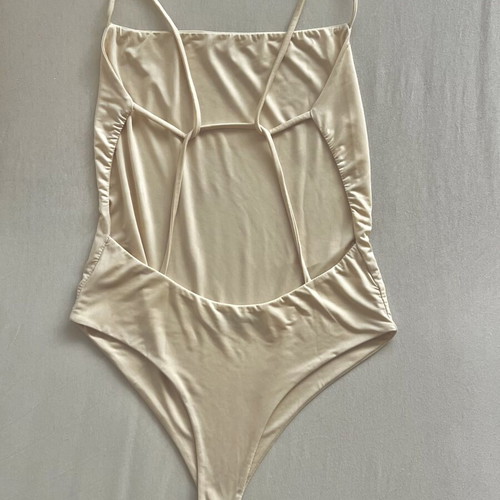 Mind Your Style bodysuit with open back, new, vanilla, size L