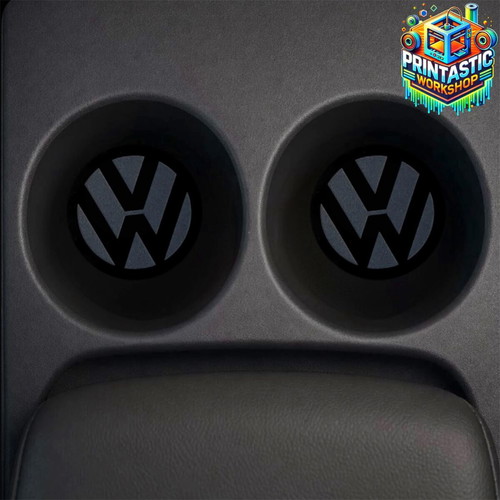 Volkswagen 69mm cup holder covers new, gloss black plexiglass set of 2
