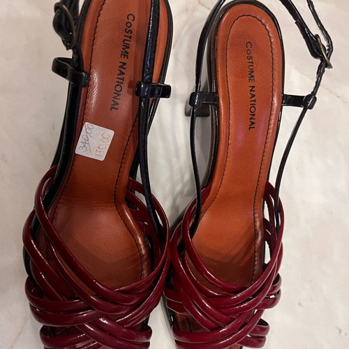 Costume National Wooden Heel Sandals like new, size 39, black and burgundy