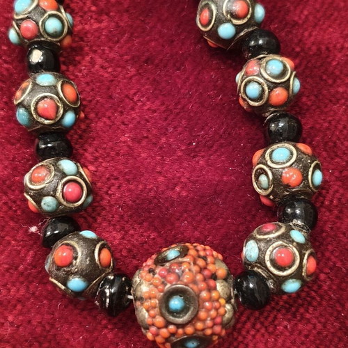 Traditional Tibetan Inlay Necklace with Turquoise and Coral Beads