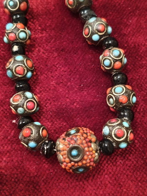 Traditional Tibetan Inlay Necklace with Turquoise and Coral Beads