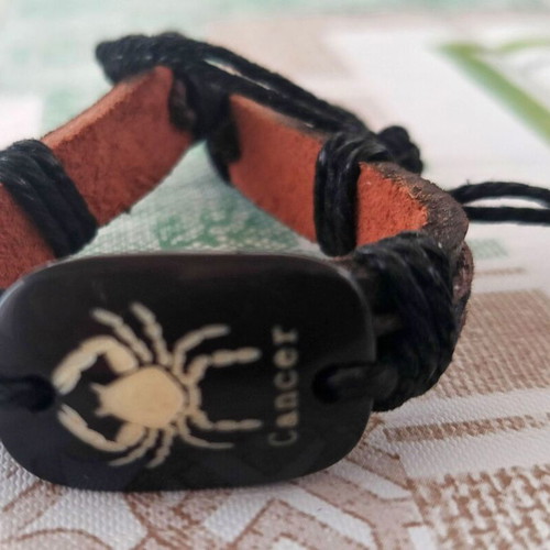 Cancer zodiac jewelry set new, leather bracelet and necklace in gift box
