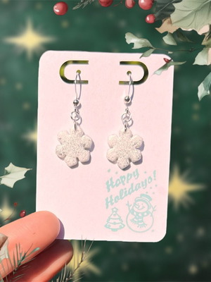 Handmade snowflake earrings new, stainless steel and polymer clay