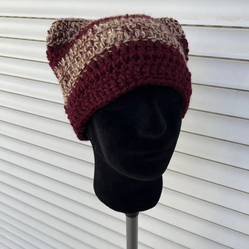Handmade beanie with cat ears new, beige and burgundy