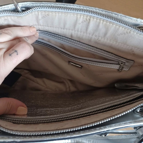 Guess silver shoulder bag, large capacity