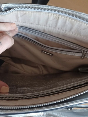 Guess silver shoulder bag, large capacity