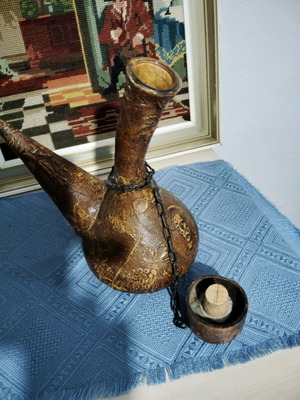 Spanish decorative wine carafe made of leather and glass like new