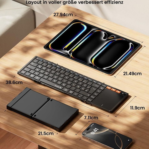 ProtoArc XK01 TP Foldable Bluetooth Keyboard with Touchpad and Leather Case new