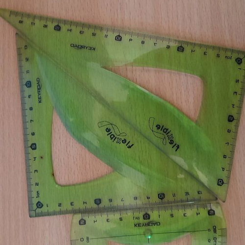 Set of used rulers and protractors