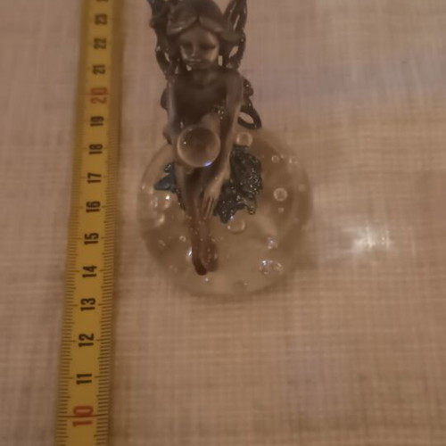 Pewter fairy on bubbled glass ball like new, collectible