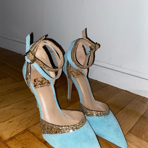 Once Upon A Shoe Stiletto Heels used, blue with gold details, size 36
