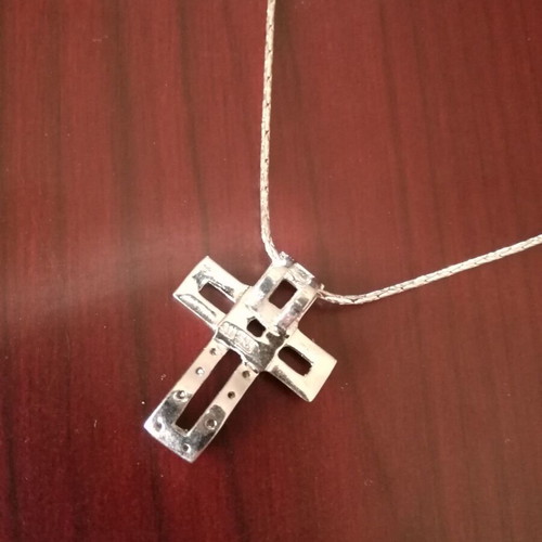 Silver 925 cross with white zircons and silver chain like new