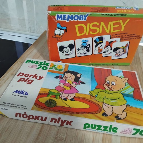 Mika Porky Pig Puzzle 70 Pieces and Disney Memory Board Games used