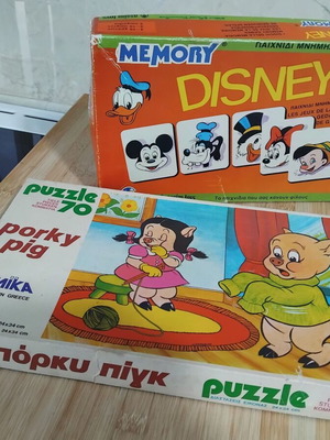 Mika Porky Pig Puzzle 70 Pieces and Disney Memory Board Games used