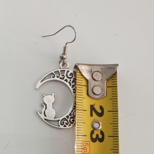 Cat and Moon Earrings new, stainless steel, silver color