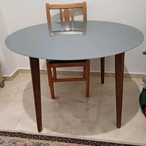 Ravenna wooden table with glass top used model Lucille