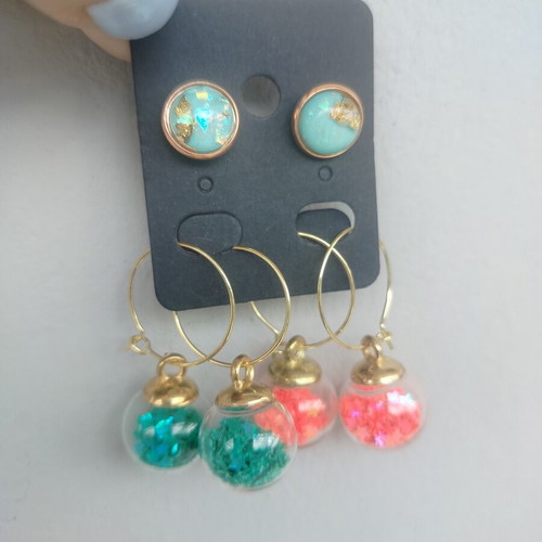 Party Time Combo Earrings with Fluorescent Confetti Glass Balls