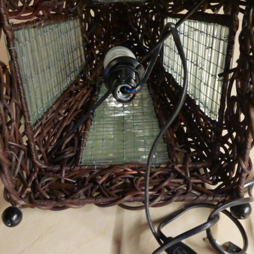 Handmade floor lamp like new made of wood, glass and wire