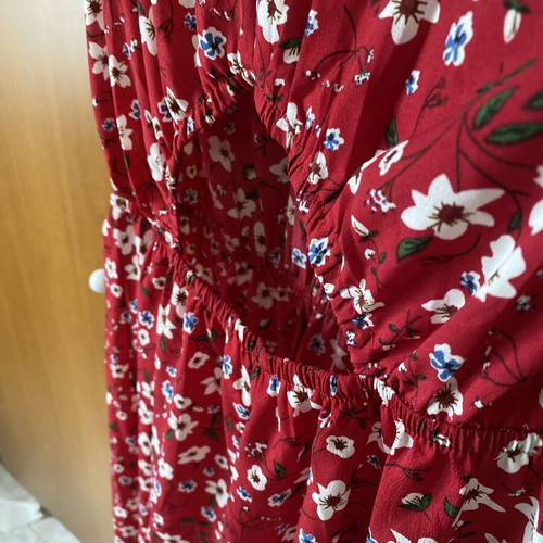 Shein red floral dress with side slit and cut out