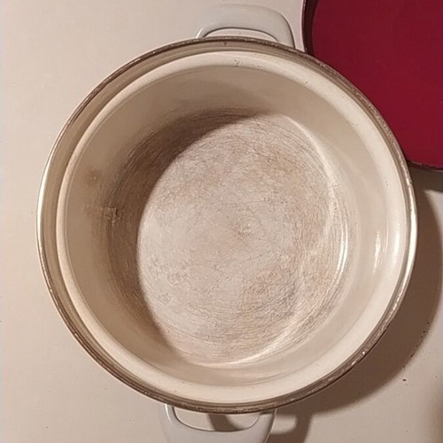Enamel saucepan 17 cm used, 60s-70s vintage