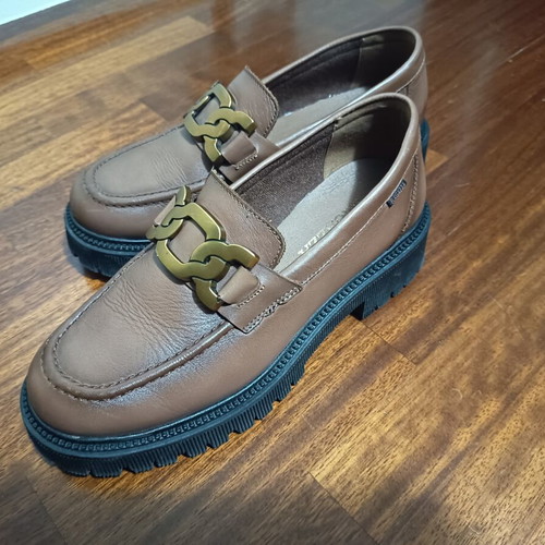 Ragazza leather loafers like new, chunky sole, size 38, brown and gold