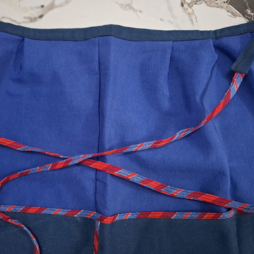 Handmade Waist Apron like new with blue fabric and striped trim