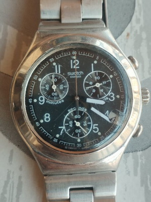 Swatch Irony χρονογράφος ρολόι χειρός, ατσάλινο, μαύρο καντράν
