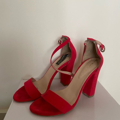 Women's red suede high heel sandals used, size 37