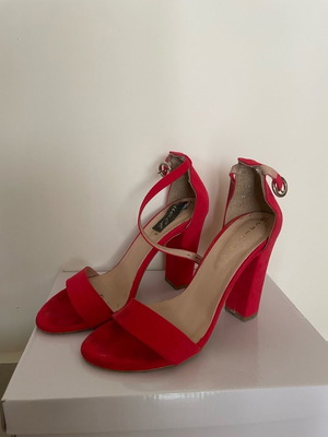 Women's red suede high heel sandals used, size 37