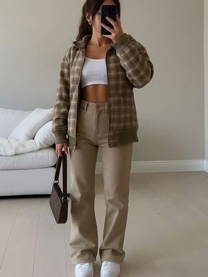 Μπουφάν Pull and Bear καρό καφέ σαν καινούργιο