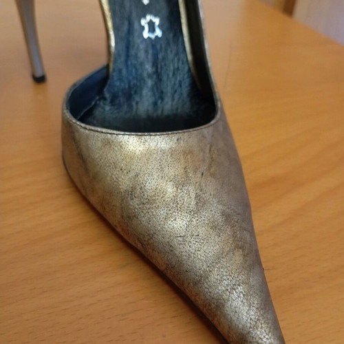 Excellent Ladies Shoes leather gold high heels size 38 with 10 cm heel