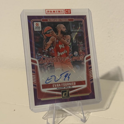 Evan Fournier 2024-25 Donruss EuroLeague Signature Series Purple Laser Holo Auto card