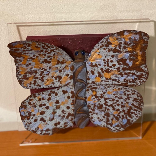 Handmade frame with butterfly in plexiglass and wood new