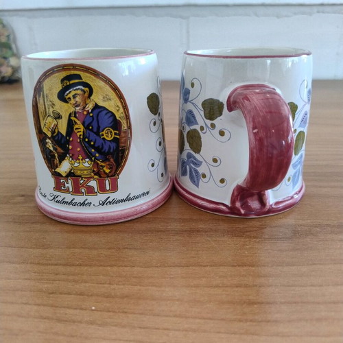 Set of two hand-painted ceramic beer mugs like new