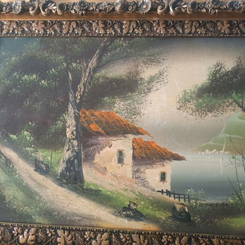 Oil painting with carved frame from the previous century, new